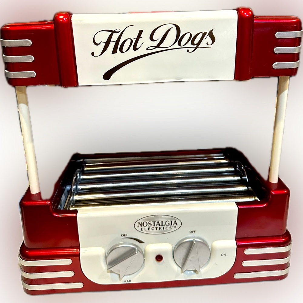 NOSTALGIA ELECTRICS HOT DOG ROLLER CLEAN GRILL MODEL RHD800 & BUN WARMER